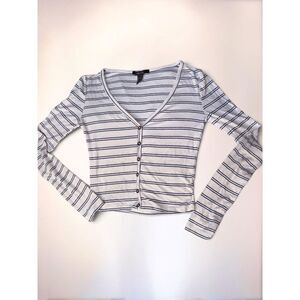 Forever 21 Black/White Striped Cropped Cardigan